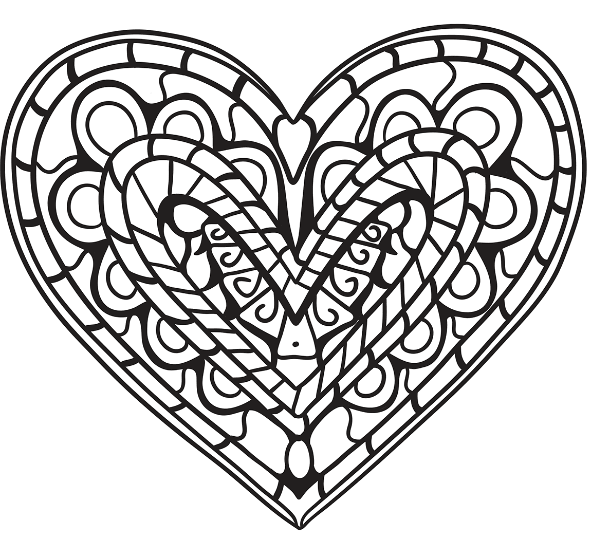 Heart Zentangle Coloring Page