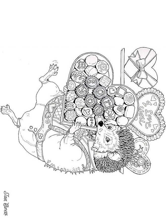 Hedgies February Coloring Art By Jan Brett Coloring Page