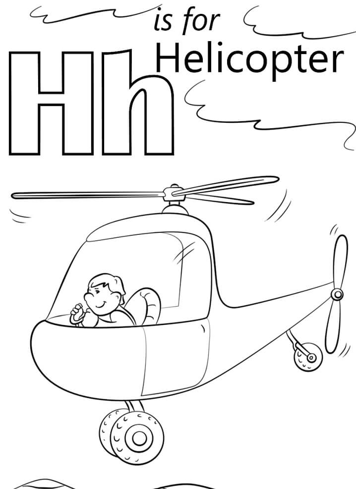 Helicopter Letter H Coloring Page