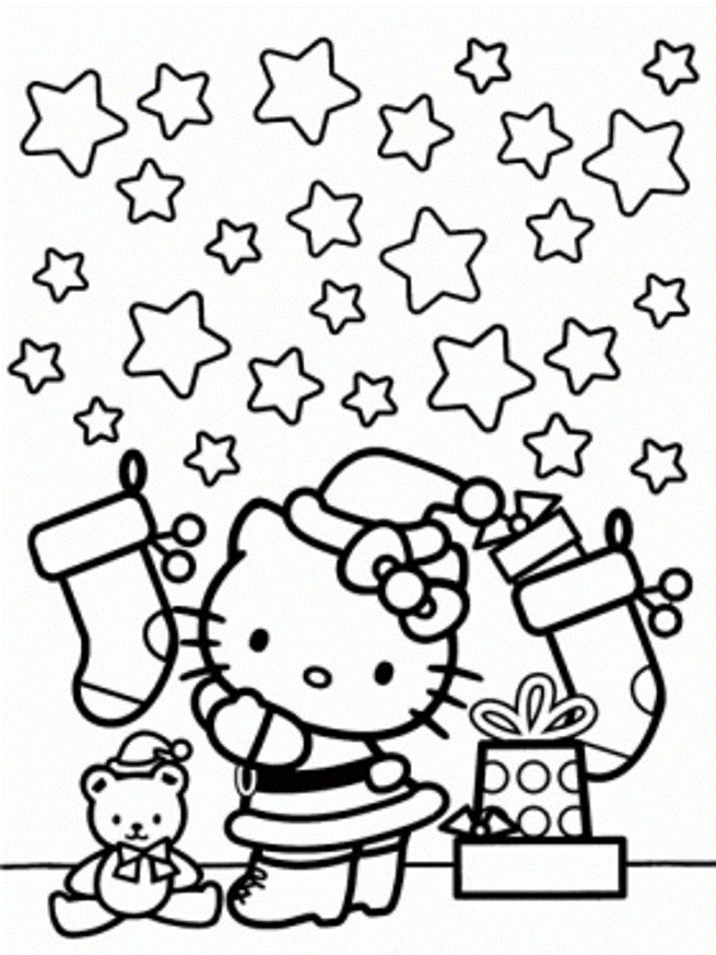 Hello Kitty  Christmas And Stars Coloring Page