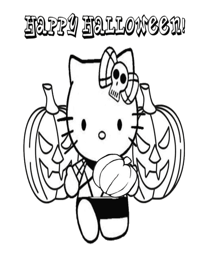 Hello Kitty And Halloween Pumpkin Coloring Page