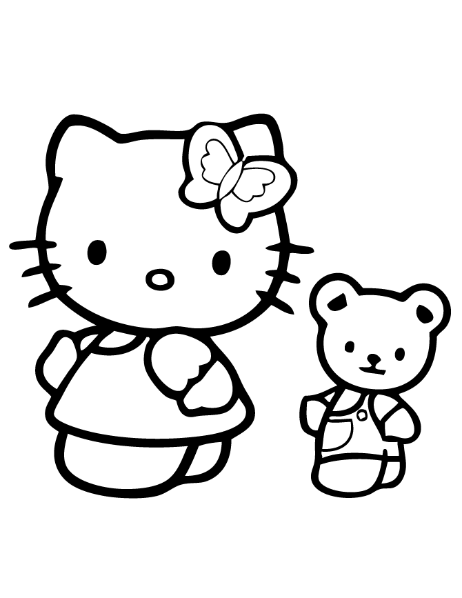 Hello Kitty And Teddy Bear Coloring Page