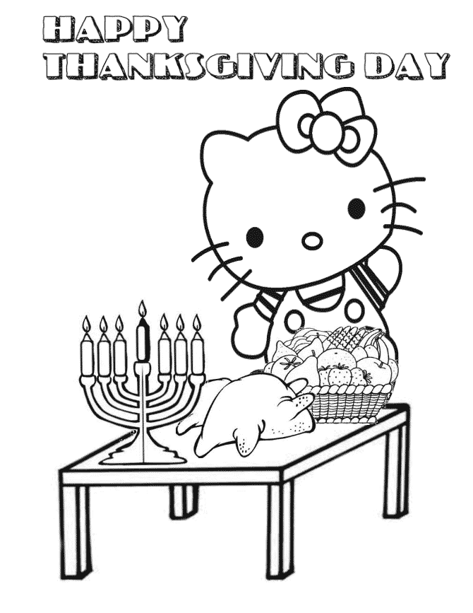 Hello Kitty And Thanksgiving Candle Coloring Page