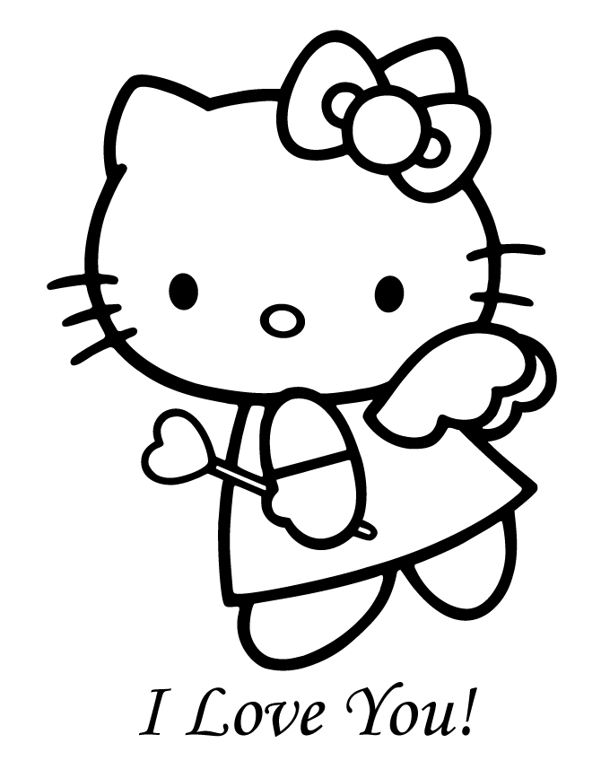 Hello Kitty Angel Valentine Coloring Page
