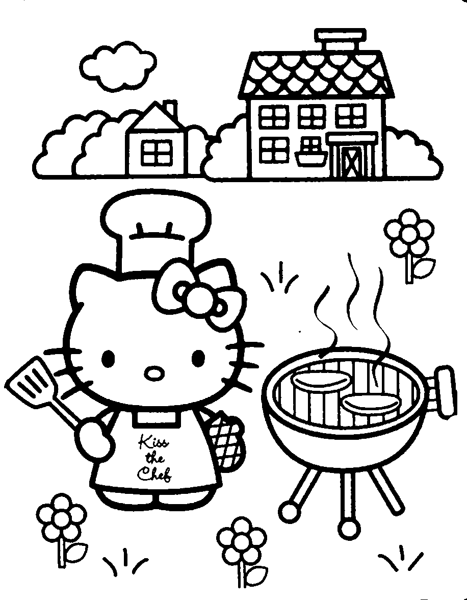 Hello Kitty As A Cook Coloring Page