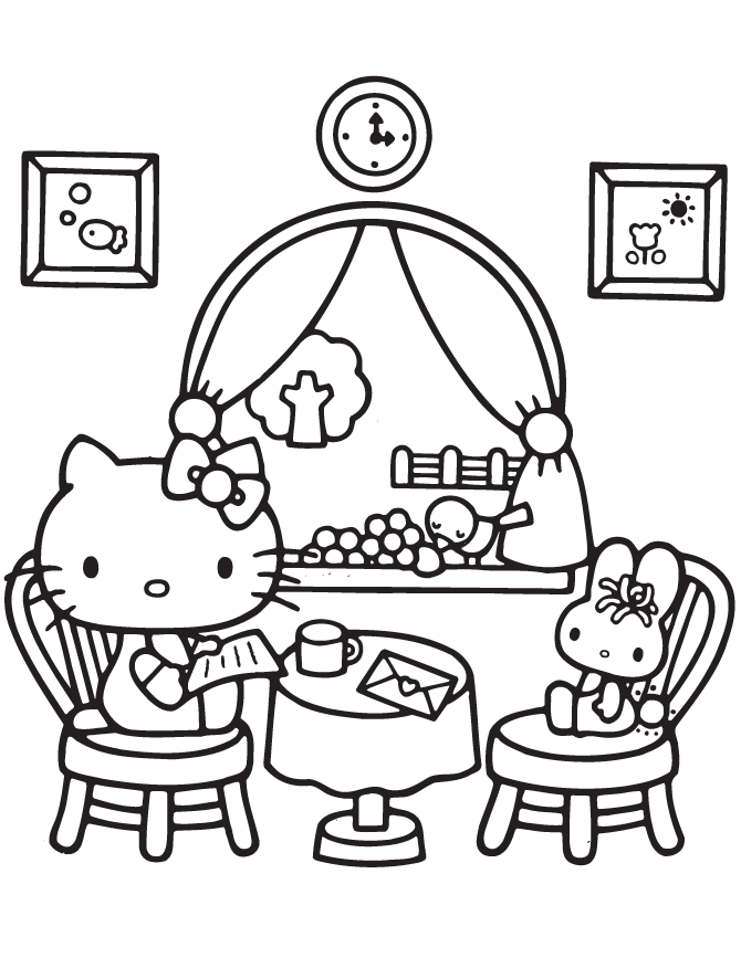 Hello Kitty At Home Coloring Page