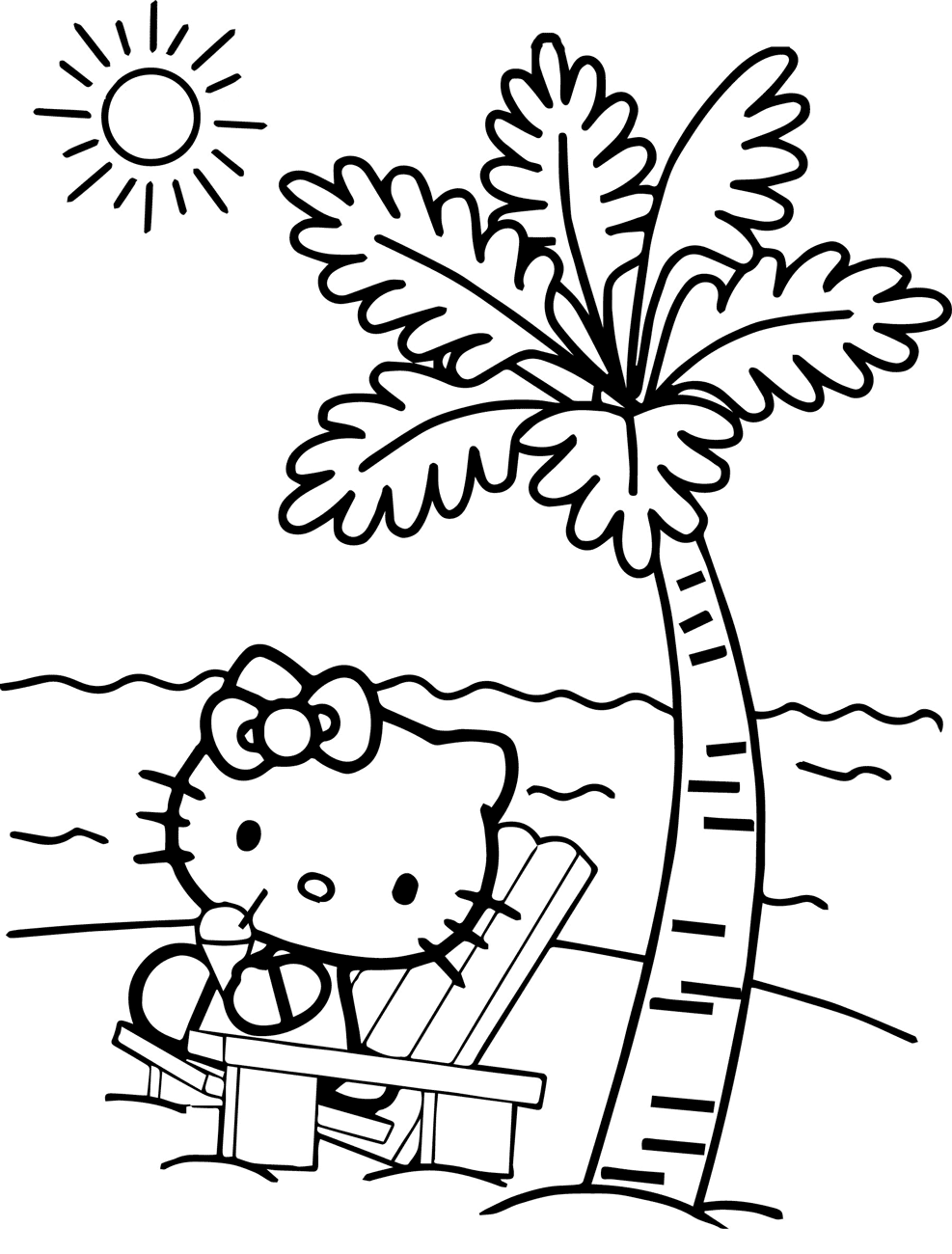 Hello Kitty At The Beach Coloring Page