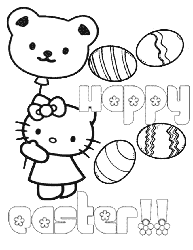 Hello Kitty Bear Balloon Eggs Easter Coloring Page