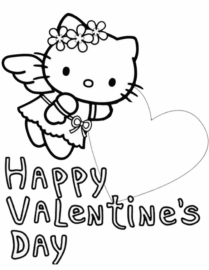 Hello Kitty Big Heart Valentines Coloring Page