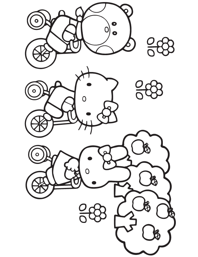 Hello Kitty Biking With Friends Coloring Page
