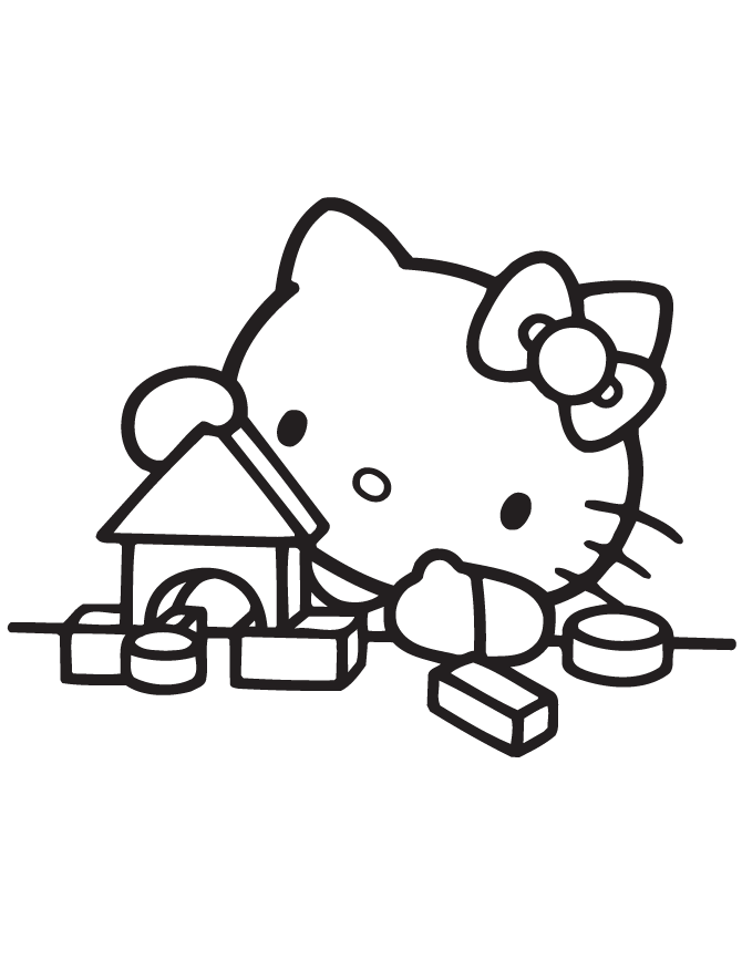 Hello Kitty Building Block House Coloring Page