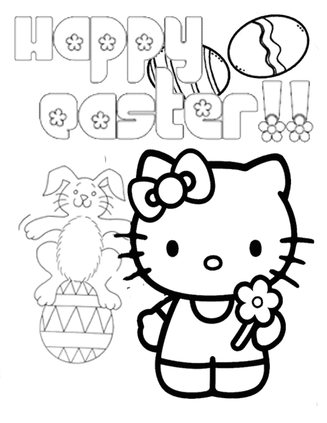 Hello Kitty Bunny On Egg Easter Coloring Page