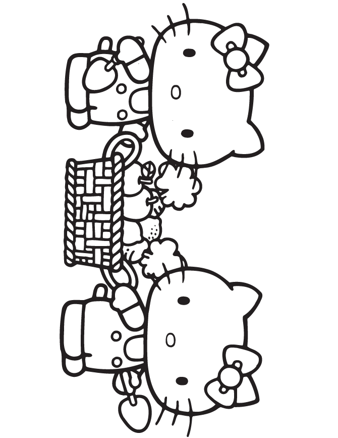 Hello Kitty Carrying Fruit Basket Coloring Page