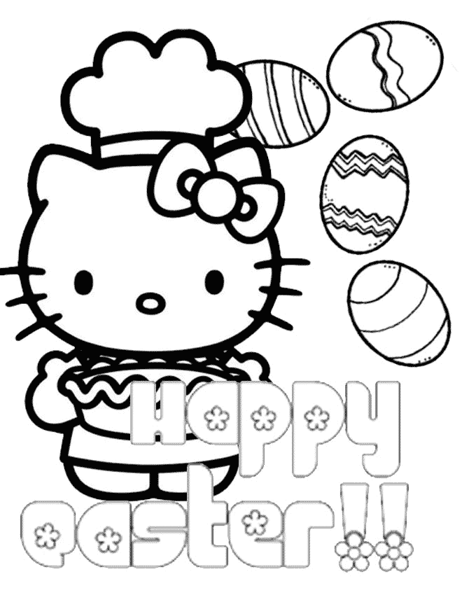 Hello Kitty Chef Pie Eggs Easter Coloring Page