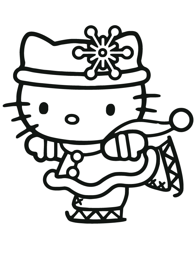 Hello Kitty Christmas Ice Skating Coloring Page