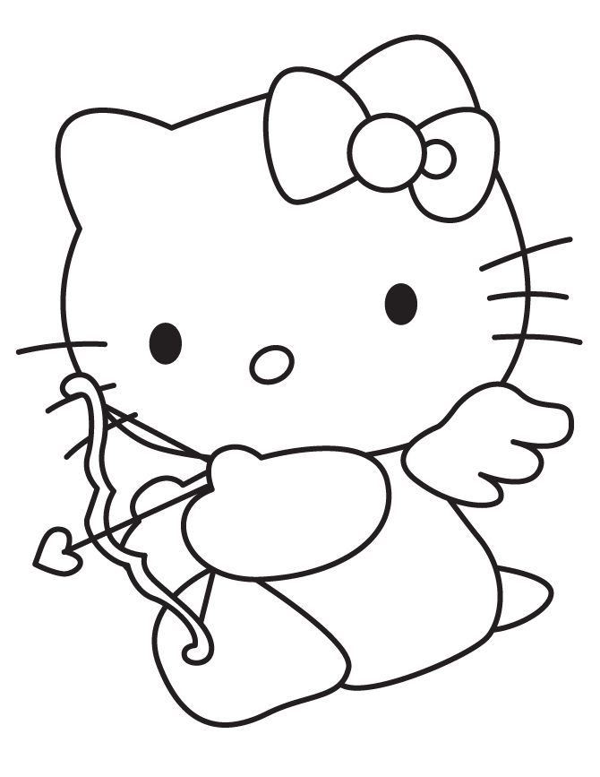 Hello Kitty Cupid For Valentines Day Coloring Page