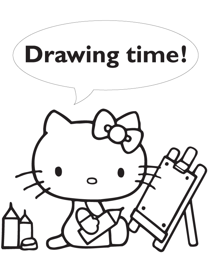 Hello Kitty Drawing Time Coloring Page