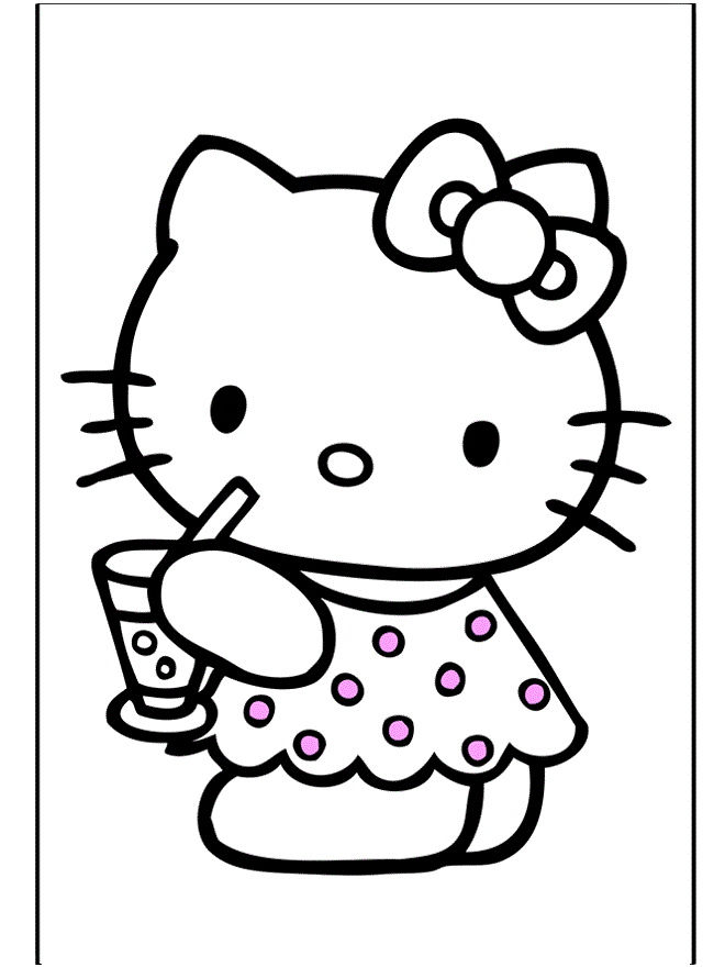 Hello Kitty Drinking Juice Coloring Page