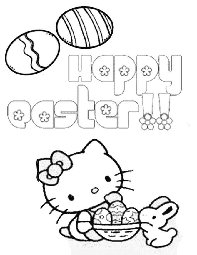 Hello Kitty Eggs Basket Bunny Easter Coloring Page