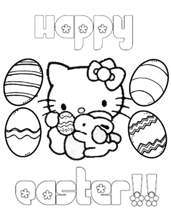 Hello Kitty Eggs Bunny Easter Coloring Page