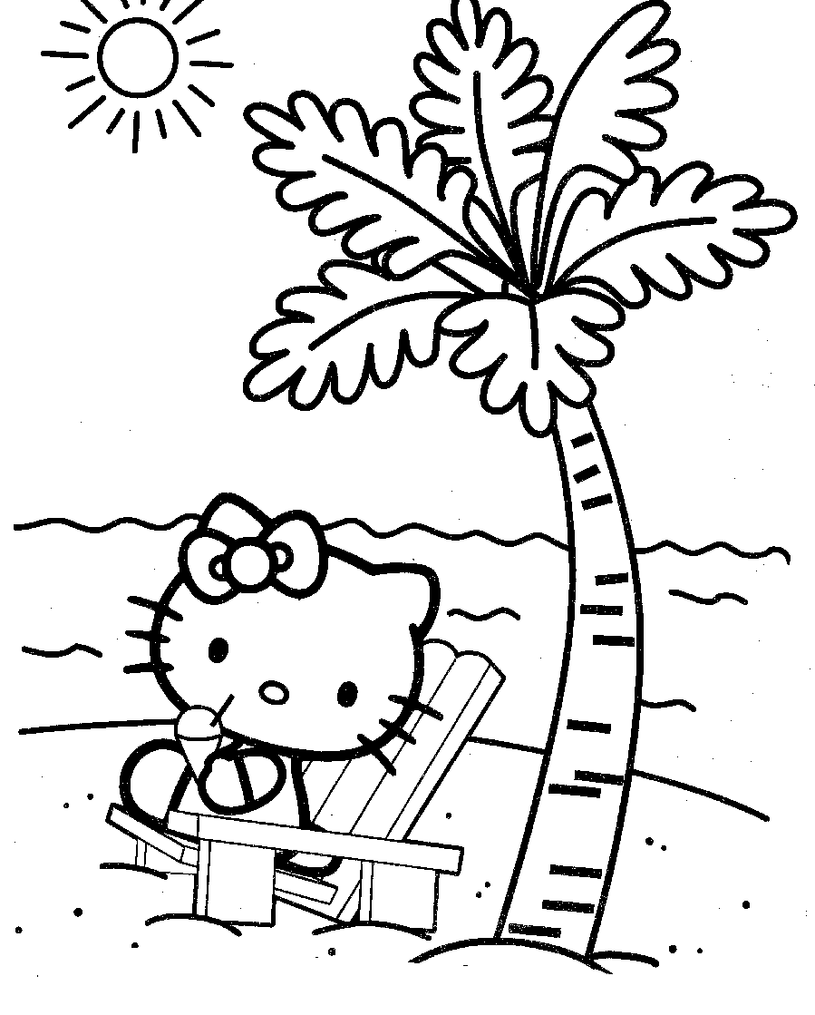 Hello Kitty Enjoying Summer Coloring Page