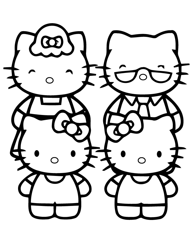 Hello Kitty Family Coloring Page