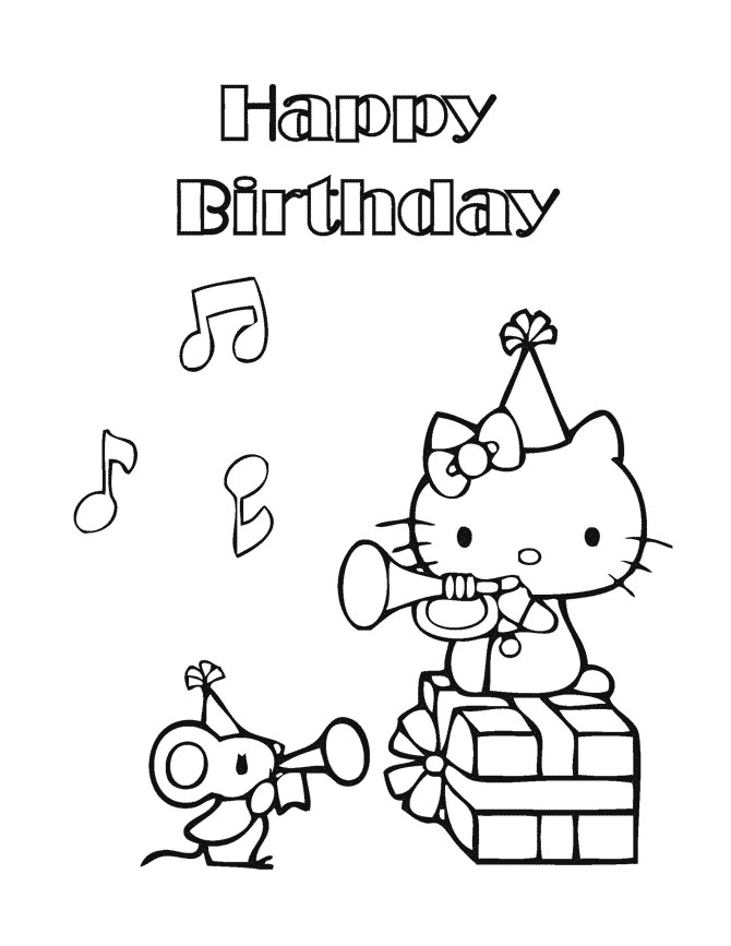 Hello Kitty Happy Birthday Coloring Page