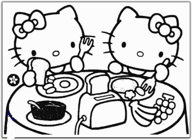 Hello Kitty Having Breakfast Coloring Page