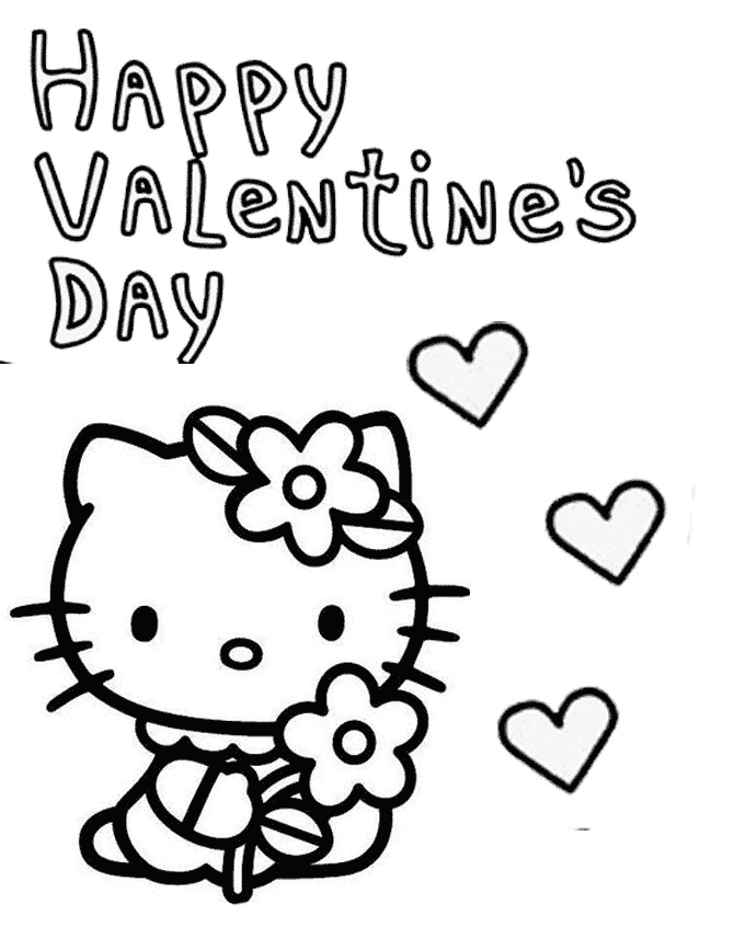 Hello Kitty Hearts Valentines Coloring Page