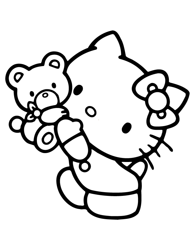 Hello Kitty Holding Teddy Bear High Coloring Page