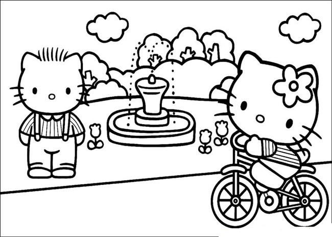 Hello Kitty In A Park Coloring Page