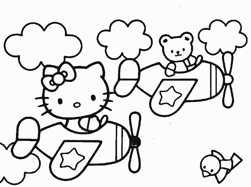 Hello Kitty In A Plane Coloring Page