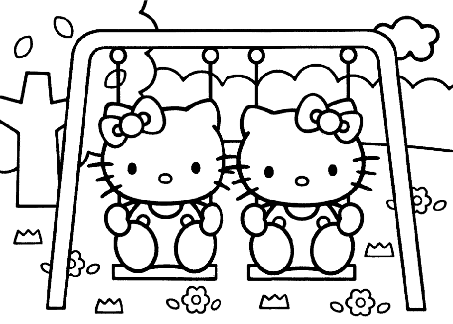 Hello Kitty In A Swing Coloring Page