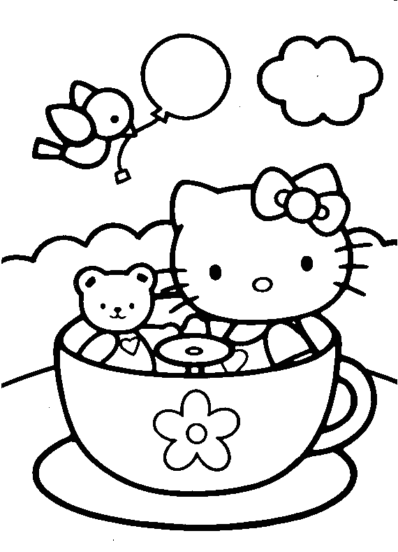 Hello Kitty In A Tea Cup Coloring Page