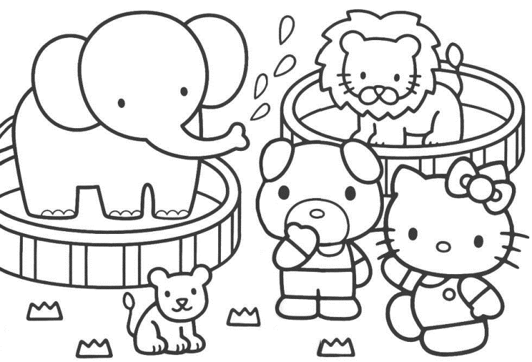 Hello Kitty In A Zoo Coloring Page