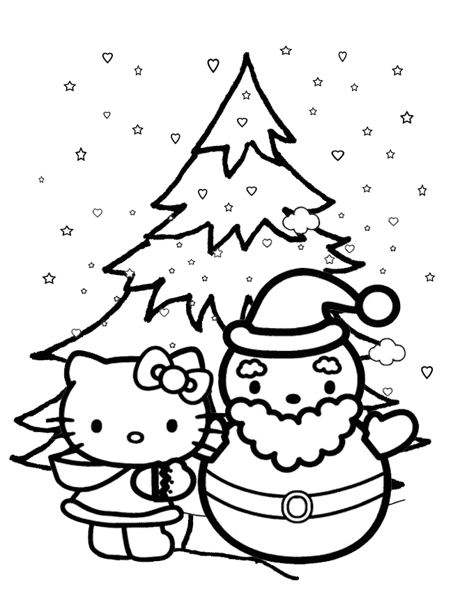 Hello Kitty In Snow Coloring Page
