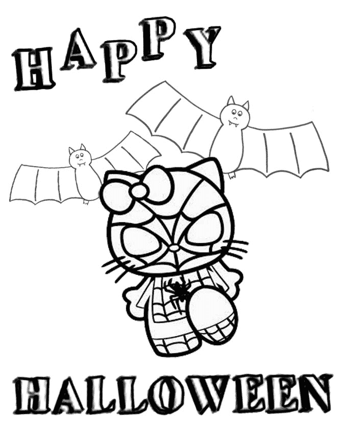 Hello Kitty In Spiderman Costume Halloween Coloring Page