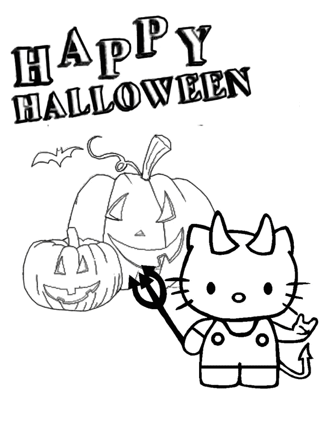 Hello Kitty Jack Lantern Halloween Coloring Page