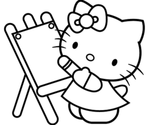 Hello Kitty Learning How To Pain Coloring Page