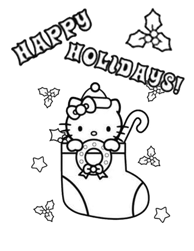 Hello Kitty Mistletoe Stocking Christmas Coloring Page