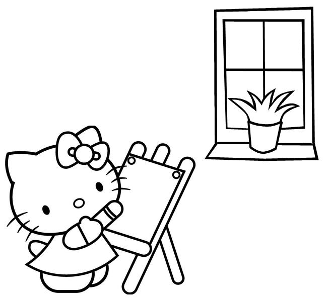 Hello Kitty Painting Coloring Page