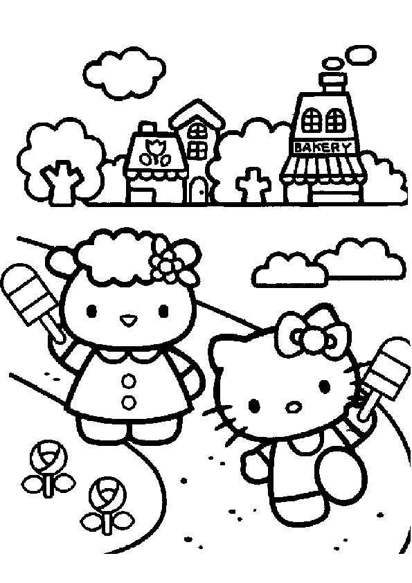 Hello Kitty Playing With Friend Coloring Page