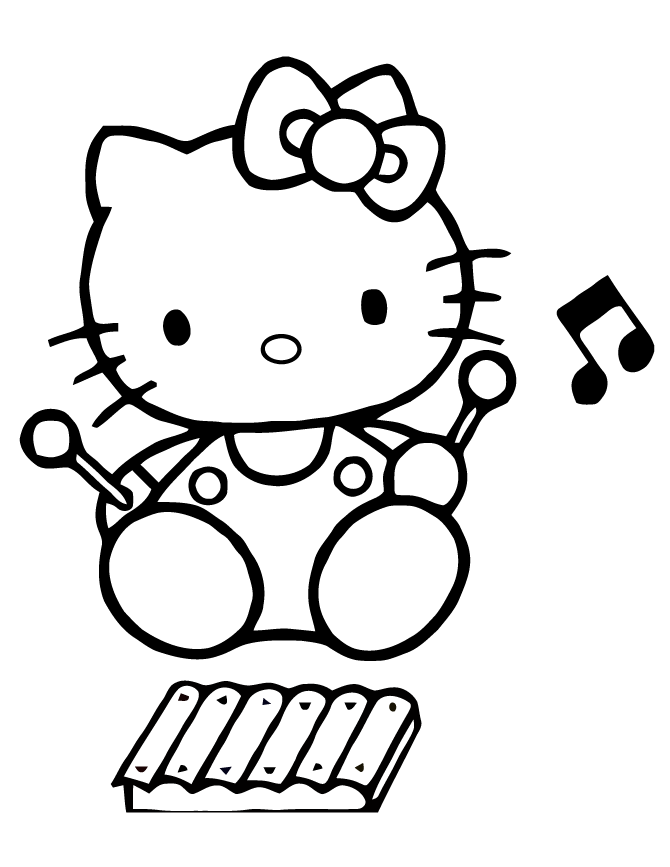 Hello Kitty Playing Xylophone Coloring Page