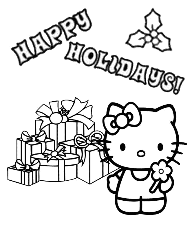Hello Kitty Presents Mistletoe Christmas Coloring Page