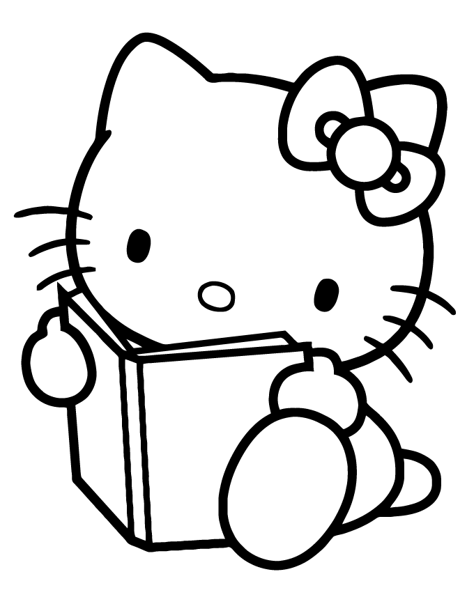 Hello Kitty Reading Book Coloring Page