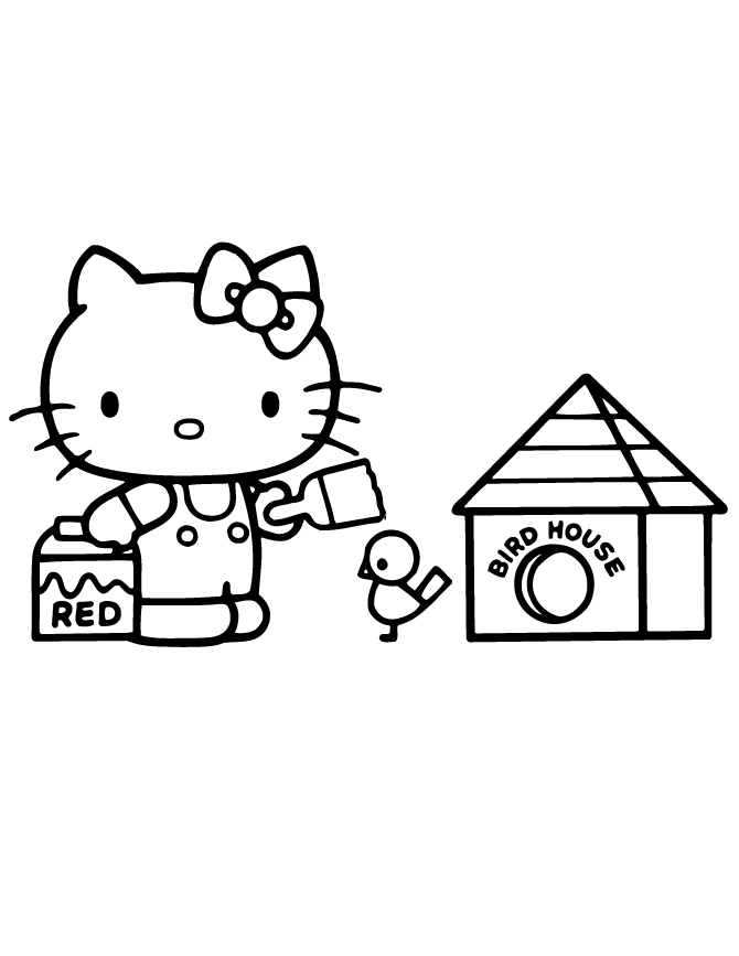 Hello Kitty Ready To Paint Bird House Coloring Page