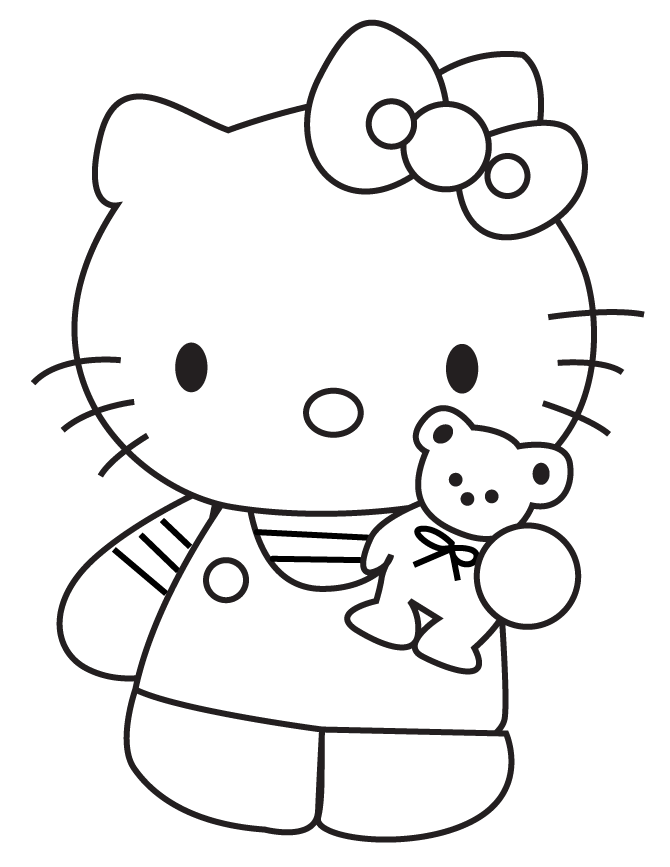 Hello Kitty Showing Teddy Bear Coloring Page