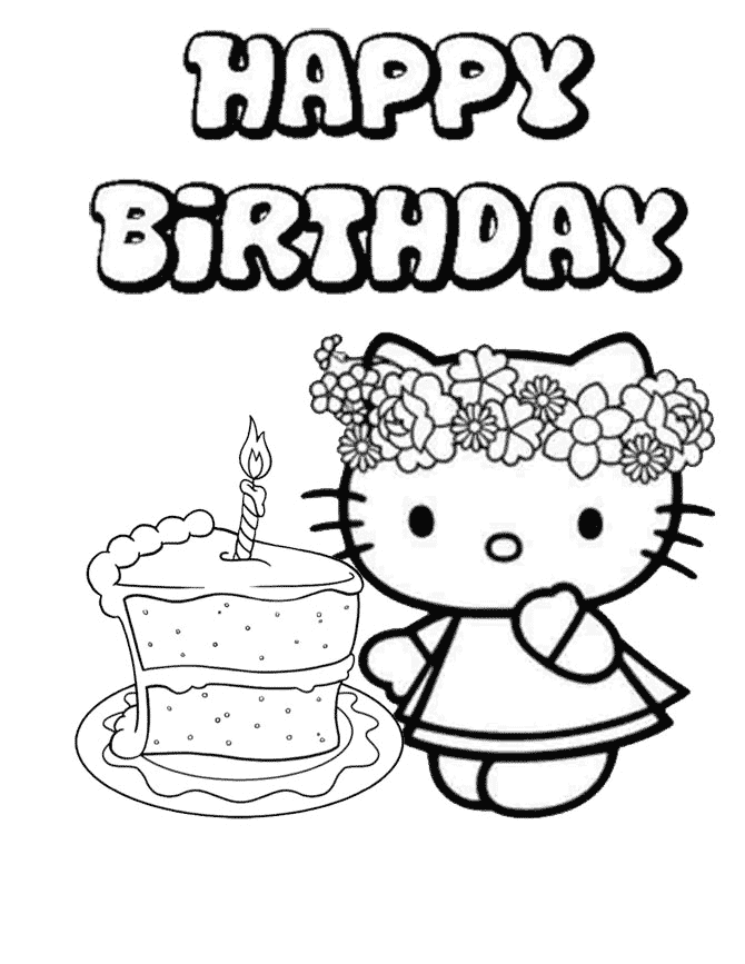 Hello Kitty Single Cake Birthday Coloring Page