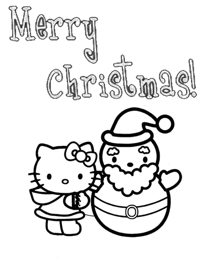 Hello Kitty Snowman Christmas Coloring Page