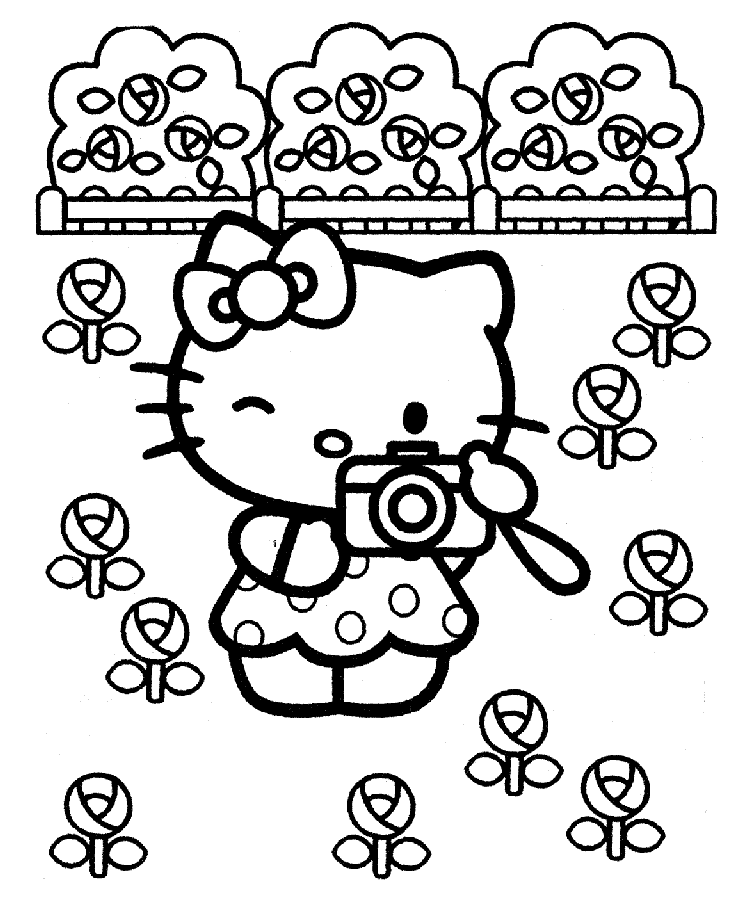 Hello Kitty Taking Pictures Coloring Page